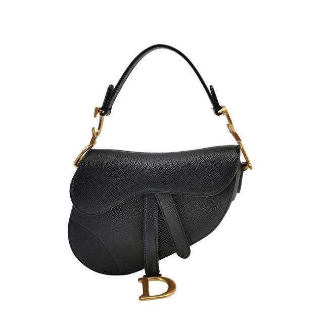 Dior Saddle Mini Black Grained Leather Handbag