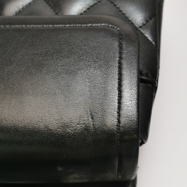 Chanel Classic Flap Jumbo Black Lambskin Leather Double Flap Silver Hardware 2011
