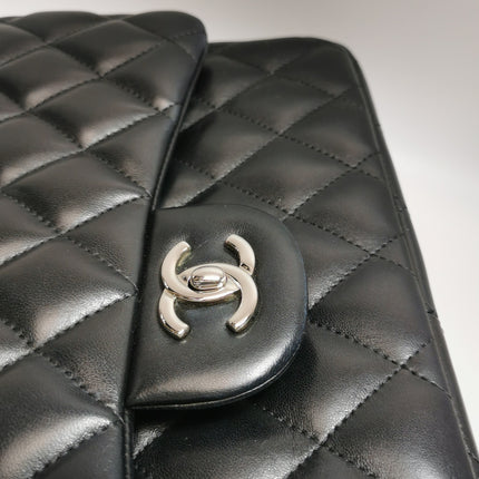 Chanel Classic Flap Jumbo Black Lambskin Leather Double Flap Silver Hardware 2011
