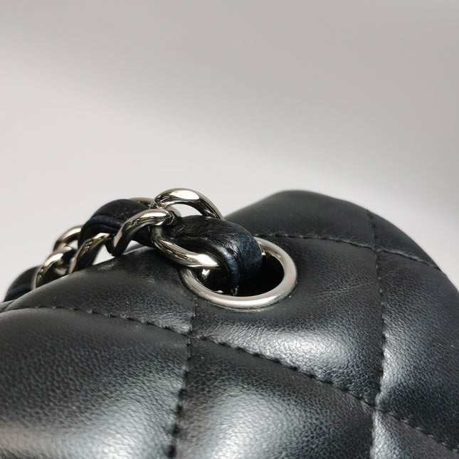 Chanel Classic Flap Jumbo Black Lambskin Leather Double Flap Silver Hardware 2011