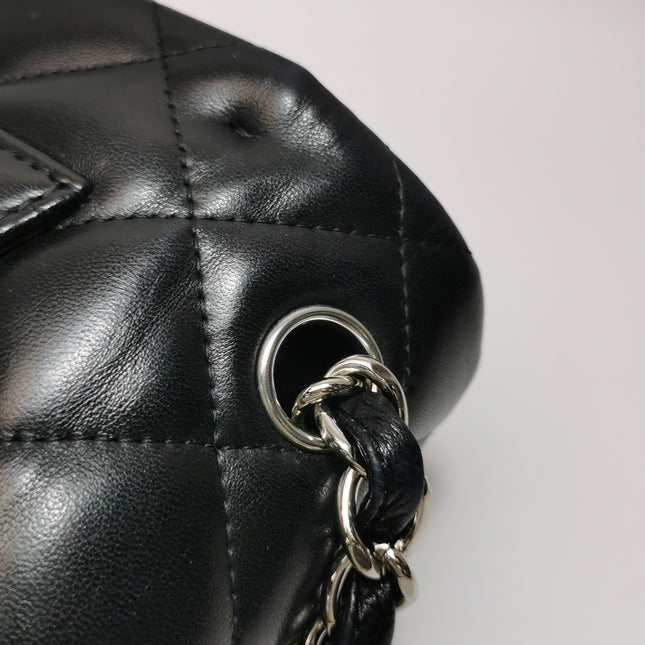Chanel Classic Flap Jumbo Black Lambskin Leather Double Flap Silver Hardware 2011