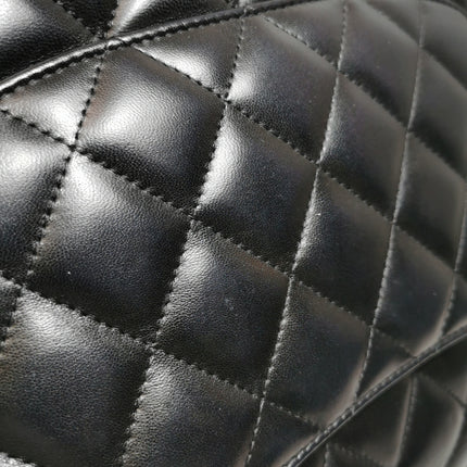 Chanel Classic Flap Jumbo Black Lambskin Leather Double Flap Silver Hardware 2011