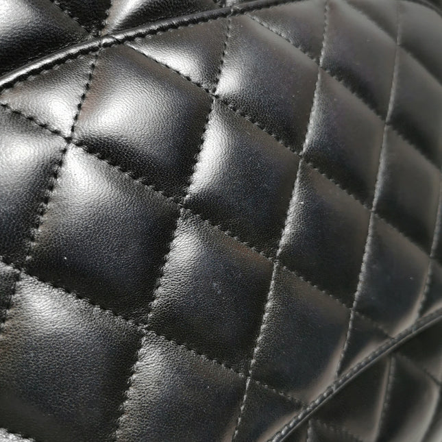 Chanel Classic Flap Jumbo Black Lambskin Leather Double Flap Silver Hardware 2011