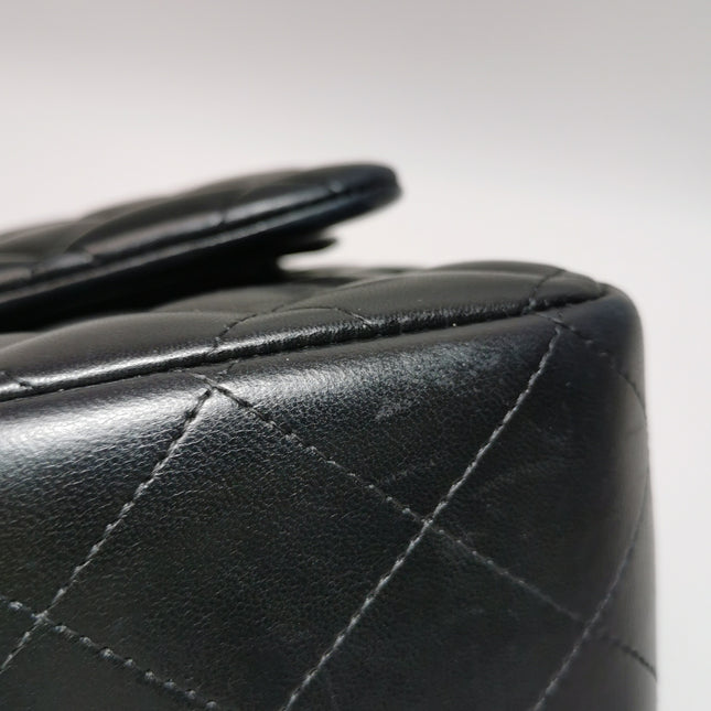 Chanel Classic Flap Jumbo Black Lambskin Leather Double Flap Silver Hardware 2011