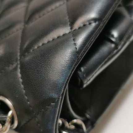 Chanel Classic Flap Jumbo Black Lambskin Leather Double Flap Silver Hardware 2011