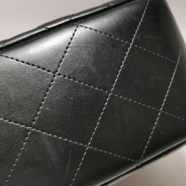 Chanel Classic Flap Jumbo Black Lambskin Leather Double Flap Silver Hardware 2011