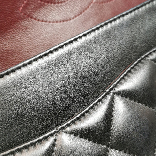 Chanel Classic Flap Jumbo Black Lambskin Leather Double Flap Silver Hardware 2011
