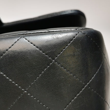 Chanel Classic Flap Jumbo Black Lambskin Leather Double Flap Silver Hardware 2011