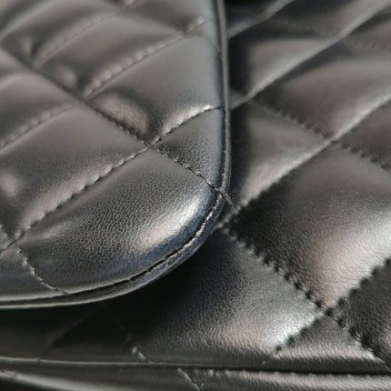 Chanel Classic Flap Jumbo Black Lambskin Leather Double Flap Silver Hardware 2011