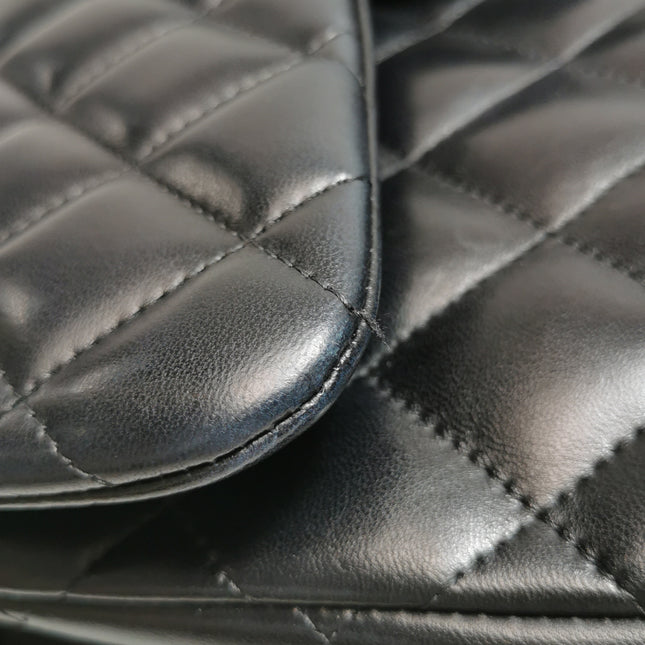 Chanel Classic Flap Jumbo Black Lambskin Leather Double Flap Silver Hardware 2011