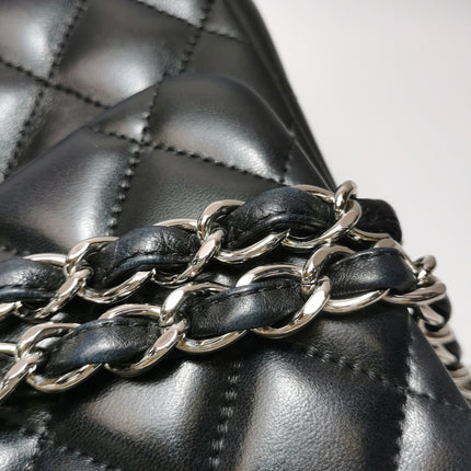 Chanel Classic Flap Jumbo Black Lambskin Leather Double Flap Silver Hardware 2011