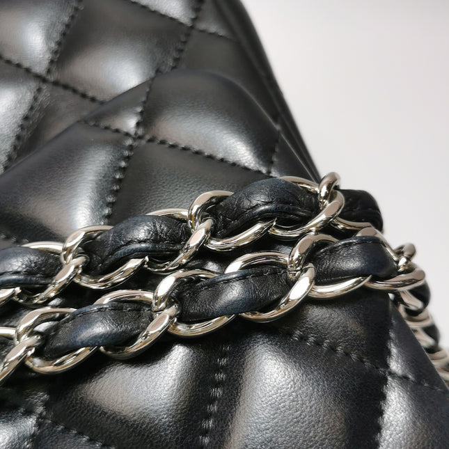 Chanel Classic Flap Jumbo Black Lambskin Leather Double Flap Silver Hardware 2011