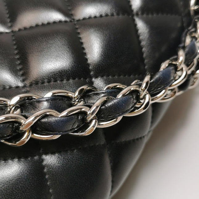 Chanel Classic Flap Jumbo Black Lambskin Leather Double Flap Silver Hardware 2011
