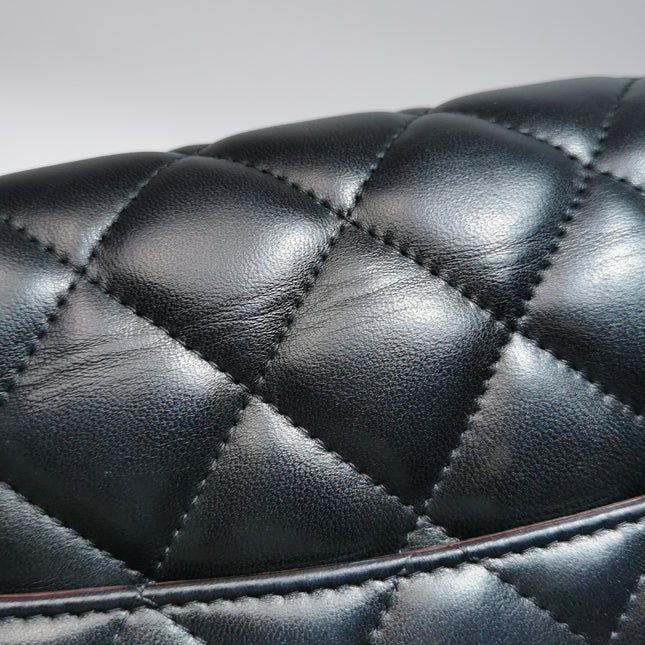 Chanel Classic Flap Jumbo Black Lambskin Leather Double Flap Silver Hardware 2011