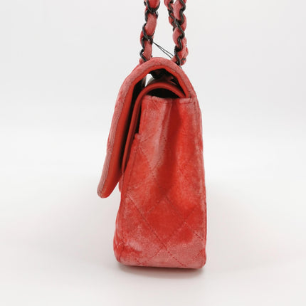 Chanel Classic Flap Medium Coral Orange Velvet Silver Hardware