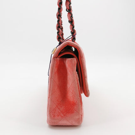 Chanel Classic Flap Medium Coral Orange Velvet Silver Hardware