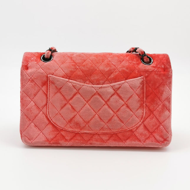 Chanel Classic Flap Medium Coral Orange Velvet Silver Hardware
