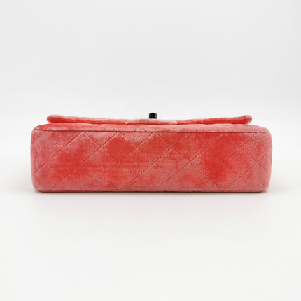 Chanel Classic Flap Medium Coral Orange Velvet Silver Hardware