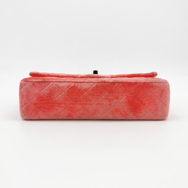 Chanel Classic Flap Medium Coral Orange Velvet Silver Hardware