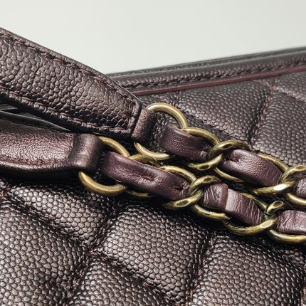 Chanel Filigree Medium Vanity Case Iridescent Burgundy Caviar Leather Top Handle with Chain
