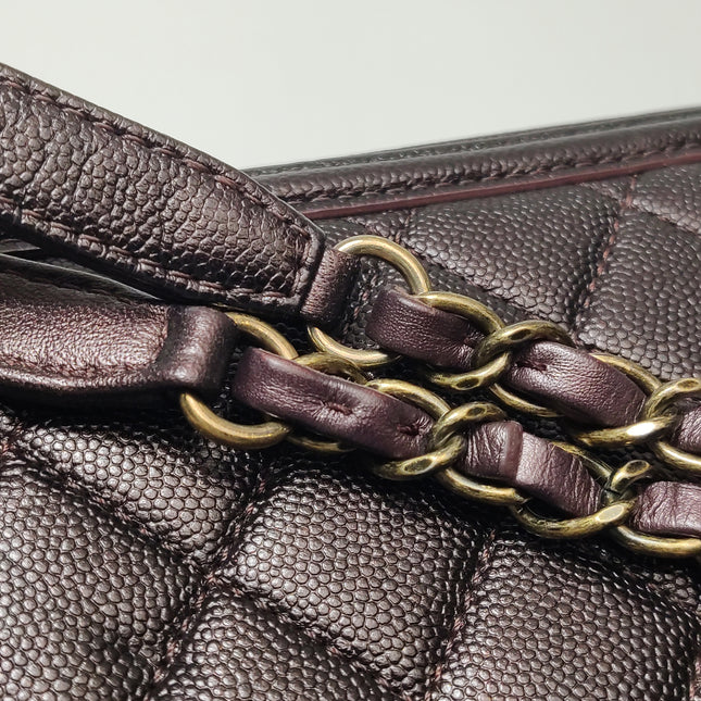 Chanel Filigree Medium Vanity Case Iridescent Burgundy Caviar Leather Top Handle with Chain