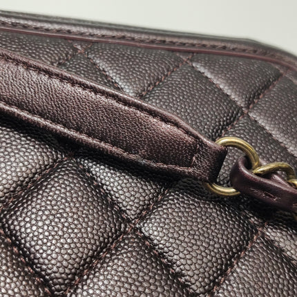 Chanel Filigree Medium Vanity Case Iridescent Burgundy Caviar Leather Top Handle with Chain