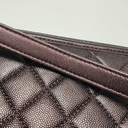 Chanel Filigree Medium Vanity Case Iridescent Burgundy Caviar Leather Top Handle with Chain