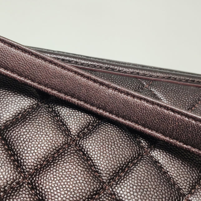 Chanel Filigree Medium Vanity Case Iridescent Burgundy Caviar Leather Top Handle with Chain