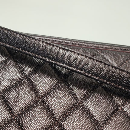 Chanel Filigree Medium Vanity Case Iridescent Burgundy Caviar Leather Top Handle with Chain