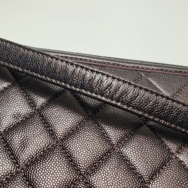 Chanel Filigree Medium Vanity Case Iridescent Burgundy Caviar Leather Top Handle with Chain
