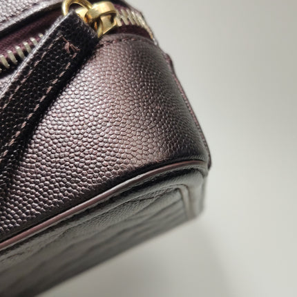 Chanel Filigree Medium Vanity Case Iridescent Burgundy Caviar Leather Top Handle with Chain