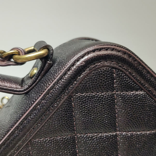 Chanel Filigree Medium Vanity Case Iridescent Burgundy Caviar Leather Top Handle with Chain