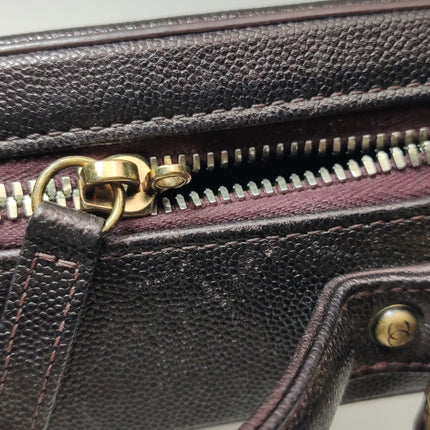 Chanel Filigree Medium Vanity Case Iridescent Burgundy Caviar Leather Top Handle with Chain