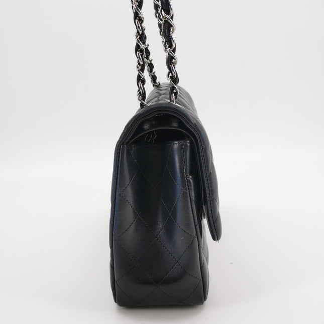 Chanel Classic Flap Jumbo Black Lambskin Leather Double Flap Silver Hardware 2011