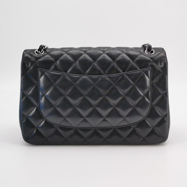 Chanel Classic Flap Jumbo Black Lambskin Leather Double Flap Silver Hardware 2011