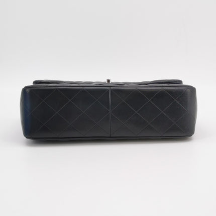 Chanel Classic Flap Jumbo Black Lambskin Leather Double Flap Silver Hardware 2011
