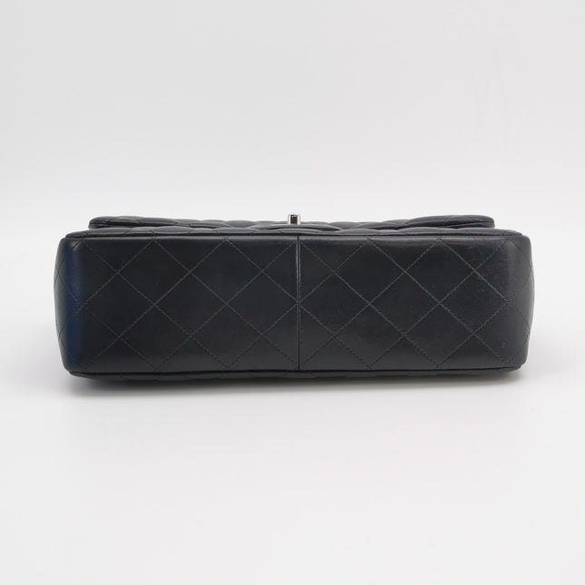 Chanel Classic Flap Jumbo Black Lambskin Leather Double Flap Silver Hardware 2011