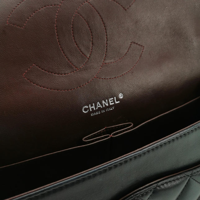Chanel Classic Flap Jumbo Black Lambskin Leather Double Flap Silver Hardware 2011