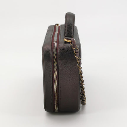 Chanel Filigree Medium Vanity Case Iridescent Burgundy Caviar Leather Top Handle with Chain
