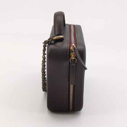 Chanel Filigree Medium Vanity Case Iridescent Burgundy Caviar Leather Top Handle with Chain