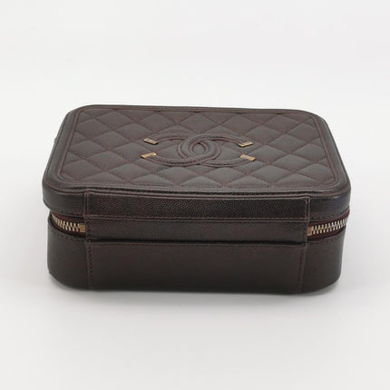 Chanel Filigree Medium Vanity Case Iridescent Burgundy Caviar Leather Top Handle with Chain