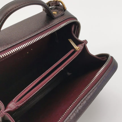 Chanel Filigree Medium Vanity Case Iridescent Burgundy Caviar Leather Top Handle with Chain