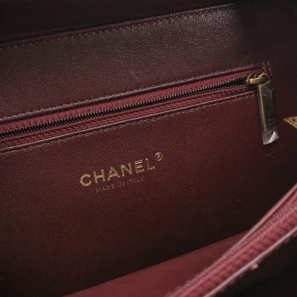 Chanel Filigree Medium Vanity Case Iridescent Burgundy Caviar Leather Top Handle with Chain