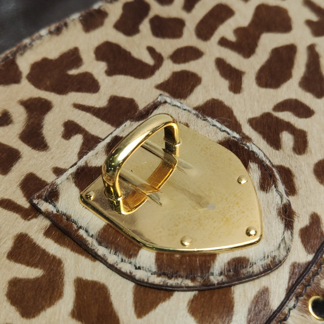 Prada Messenger Leopard Print Pony-style Calfskin Fringe Trimmed Shoulder Bag
