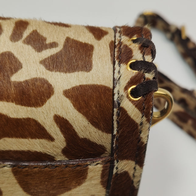 Prada Messenger Leopard Print Pony-style Calfskin Fringe Trimmed Shoulder Bag