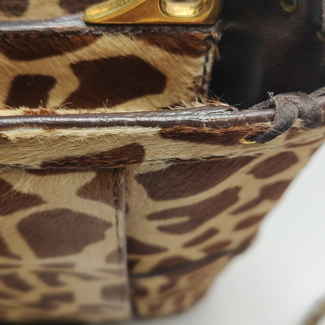 Prada Messenger Leopard Print Pony-style Calfskin Fringe Trimmed Shoulder Bag