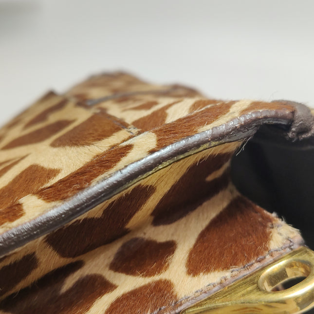 Prada Messenger Leopard Print Pony-style Calfskin Fringe Trimmed Shoulder Bag