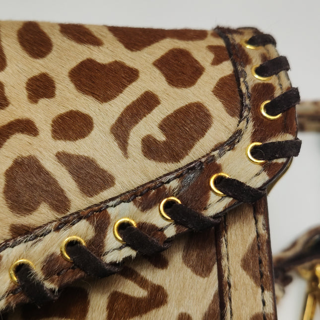 Prada Messenger Leopard Print Pony-style Calfskin Fringe Trimmed Shoulder Bag