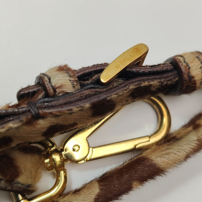 Prada Messenger Leopard Print Pony-style Calfskin Fringe Trimmed Shoulder Bag