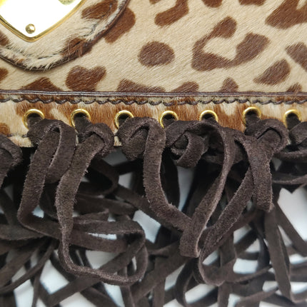 Sac bandoulière Prada Messenger en poulain imprimé léopard avec franges